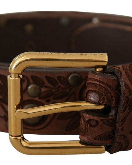 Dolce & Gabbana Brown Calf Leather Embossed Gold Metal Buckle