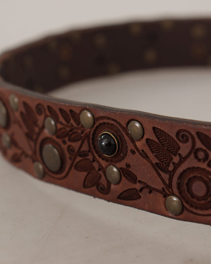Dolce & Gabbana Brown Calf Leather Embossed Gold Metal Buckle