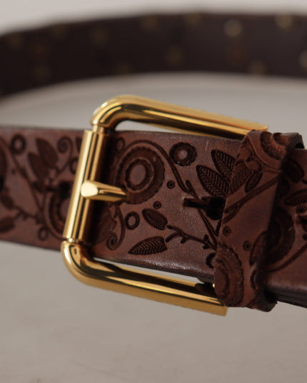Dolce & Gabbana Brown Calf Leather Embossed Gold Metal Buckle