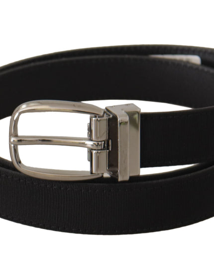 Dolce & Gabbana Black Calf Canvas Silver Tone Logo Metal Belt