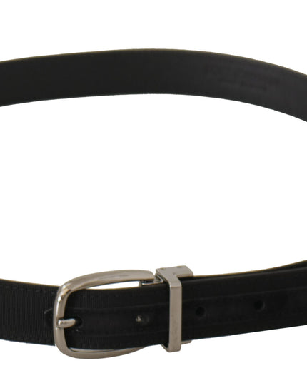Dolce & Gabbana Black Calf Canvas Silver Tone Logo Metal Belt