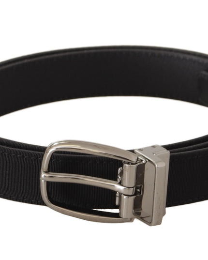 Dolce & Gabbana Black Calf Canvas Silver Tone Logo Metal Belt