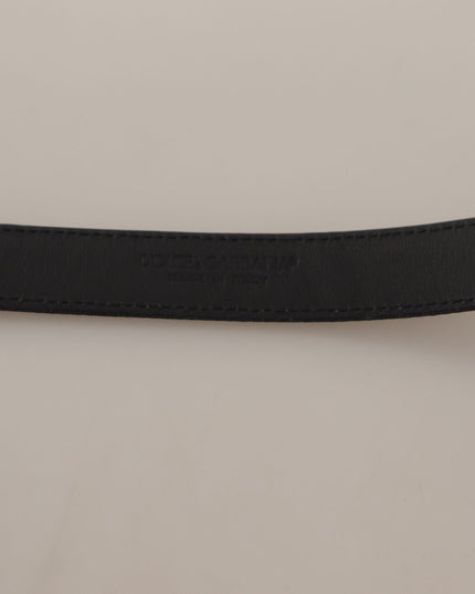 Dolce & Gabbana Black Calf Canvas Silver Tone Logo Metal Belt