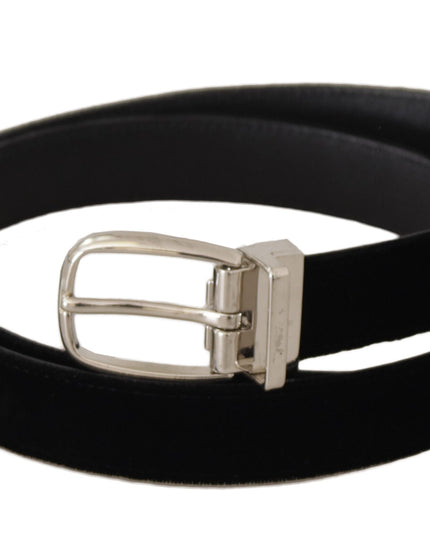 Dolce & Gabbana Black Casual Velvet Silver Tone Metal Buckle Belt