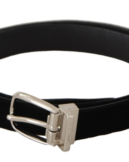Dolce & Gabbana Black Casual Velvet Silver Tone Metal Buckle Belt