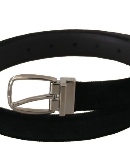 Dolce & Gabbana Black Classic Velvet Silver Tone Metal Buckle Belt