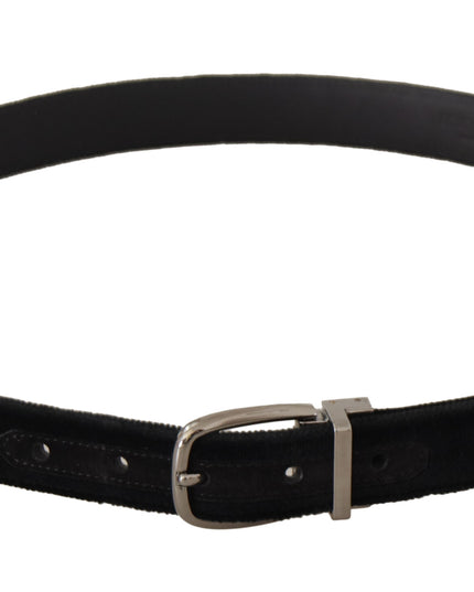Dolce & Gabbana Black Classic Velvet Silver Tone Metal Buckle Belt