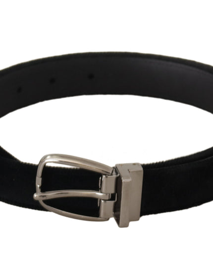 Dolce & Gabbana Black Classic Velvet Silver Tone Metal Buckle Belt