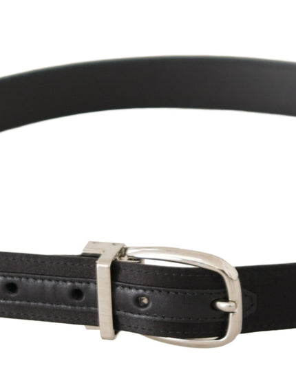 Dolce & Gabbana Black Canvas Leather Silver Logo Metal Buckle Belt