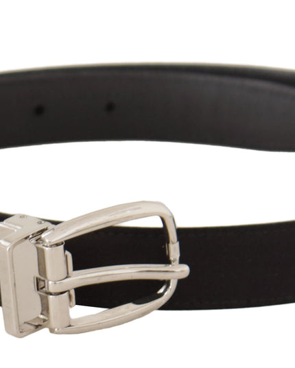 Dolce & Gabbana Black Canvas Leather Silver Logo Metal Buckle Belt