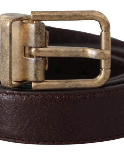 Dolce & Gabbana Brown Calf Leather Vintage Logo Metal Buckle Belt