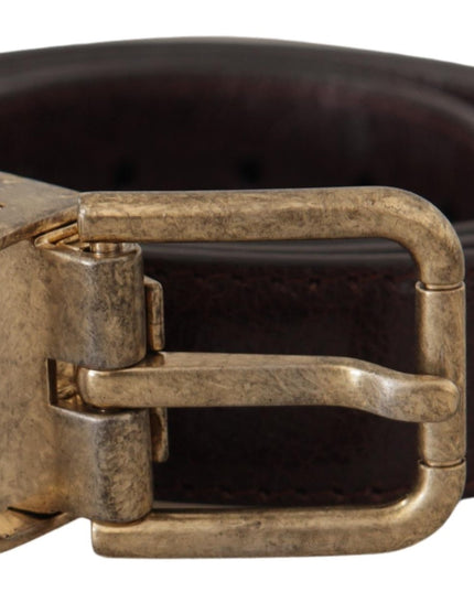 Dolce & Gabbana Brown Calf Leather Vintage Logo Metal Buckle Belt