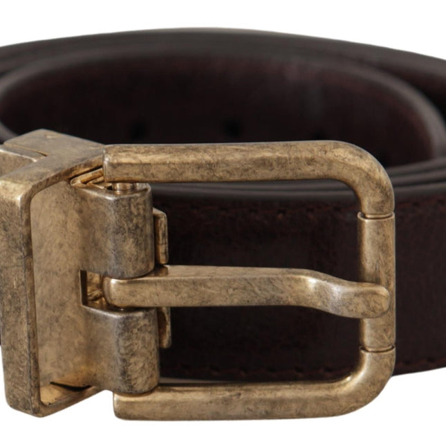 Dolce & Gabbana Brown Calf Leather Vintage Logo Metal Buckle Belt