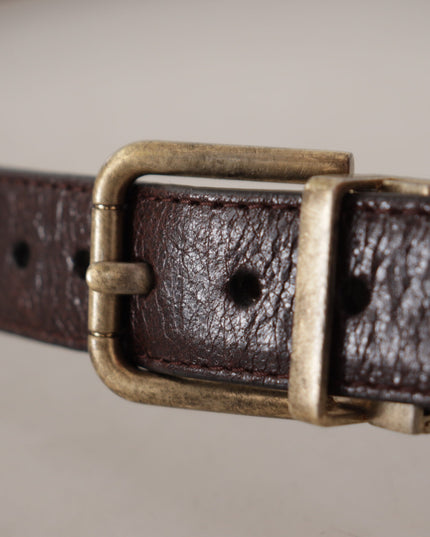 Dolce & Gabbana Brown Calf Leather Vintage Logo Metal Buckle Belt