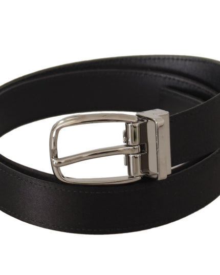 Dolce & Gabbana Black Calf Leather Silver Logo Metal Buckle Belt