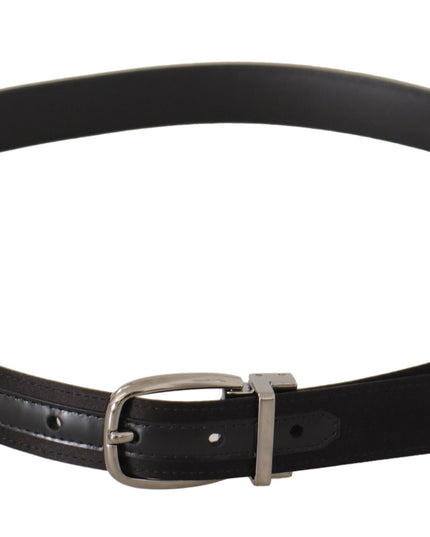 Dolce & Gabbana Black Calf Leather Silver Logo Metal Buckle Belt