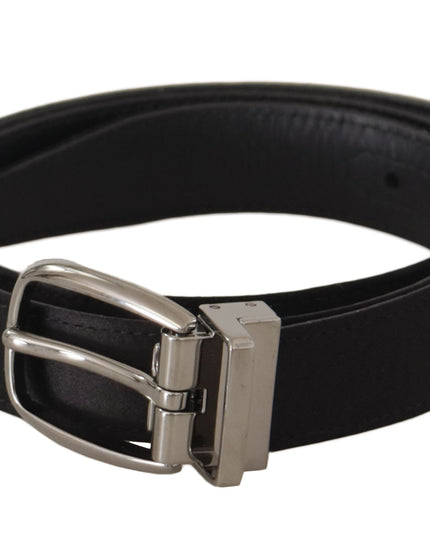 Dolce & Gabbana Black Calf Leather Silver Logo Metal Buckle Belt