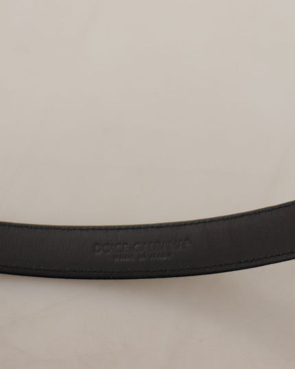Dolce & Gabbana Black Calf Leather Silver Logo Metal Buckle Belt