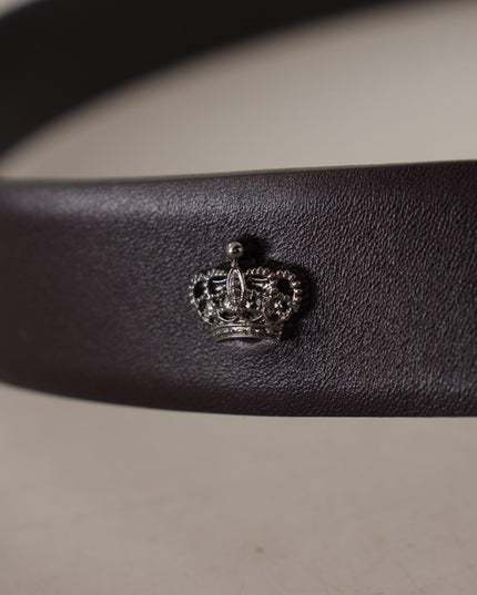 Dolce & Gabbana Dark Purple Leather Box Borchia Metal Buckle Belt