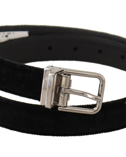 Dolce & Gabbana Black Casual Velvet Silver Metal Logo Buckle Belt