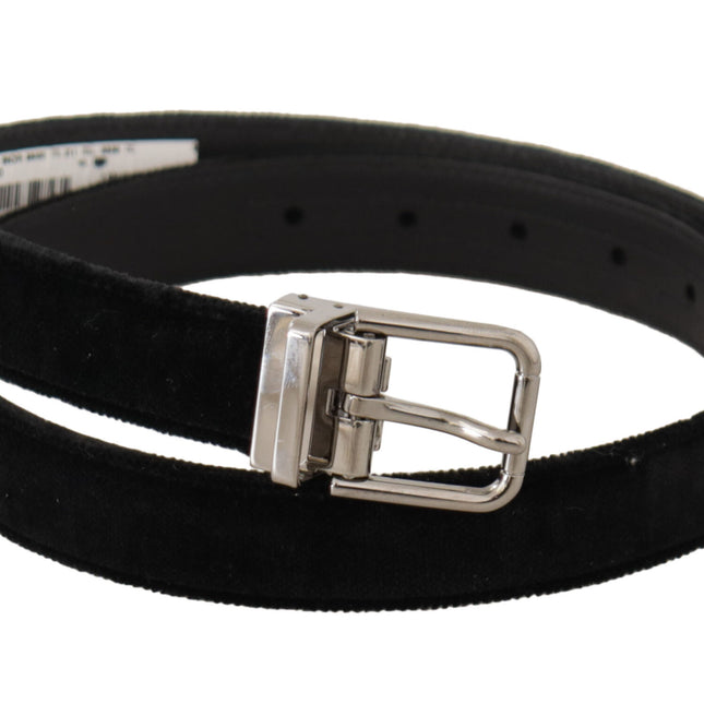 Dolce & Gabbana Black Casual Velvet Silver Metal Logo Buckle Belt