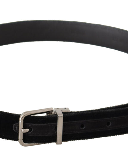 Dolce & Gabbana Black Casual Velvet Silver Metal Logo Buckle Belt