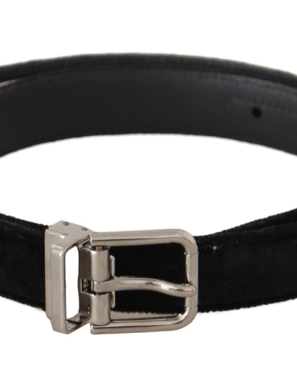 Dolce & Gabbana Black Casual Velvet Silver Metal Logo Buckle Belt