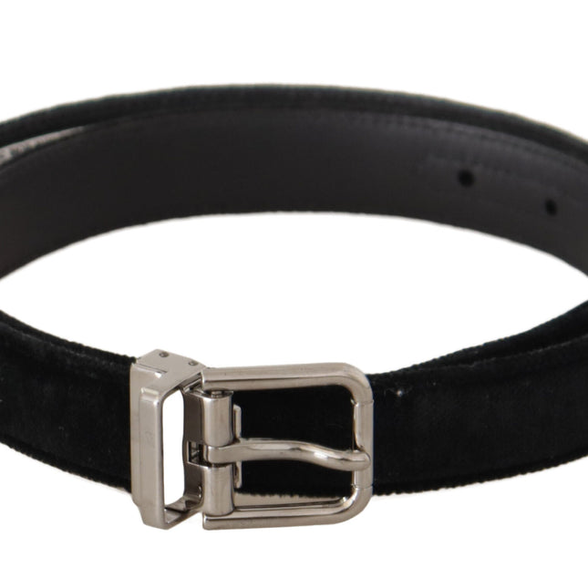 Dolce & Gabbana Black Casual Velvet Silver Metal Logo Buckle Belt