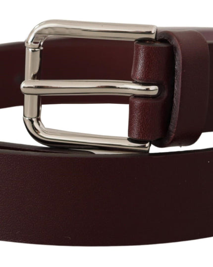 Dolce & Gabbana Maroon Calf Leather Silver Tone Metal Buckle Belt