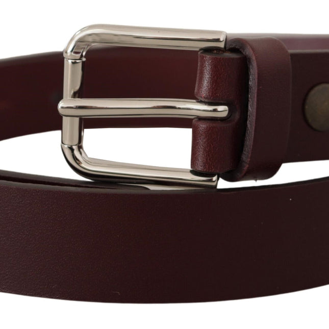 Dolce & Gabbana Maroon Calf Leather Silver Tone Metal Buckle Belt