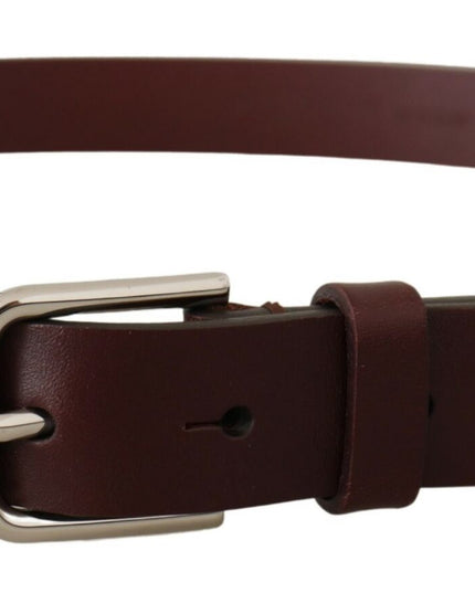 Dolce & Gabbana Maroon Calf Leather Silver Tone Metal Buckle Belt