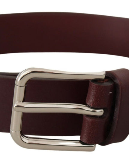 Dolce & Gabbana Maroon Calf Leather Silver Tone Metal Buckle Belt