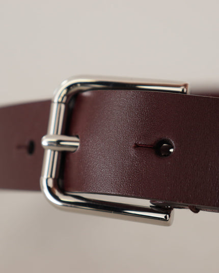 Dolce & Gabbana Maroon Calf Leather Silver Tone Metal Buckle Belt