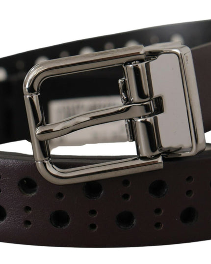 Dolce & Gabbana Dark Purple Perforated Leather Metal Buckle Belt