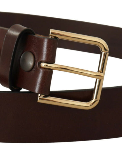Dolce & Gabbana Brown Polished Leather Gold Tone Metal Buckle Belt