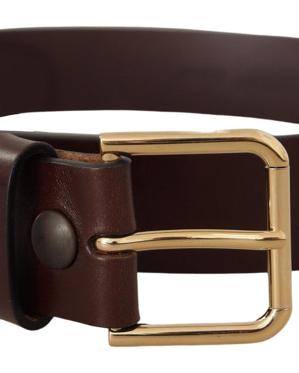 Dolce & Gabbana Brown Polished Leather Gold Tone Metal Buckle Belt
