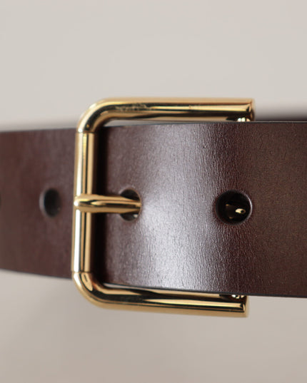 Dolce & Gabbana Brown Polished Leather Gold Tone Metal Buckle Belt