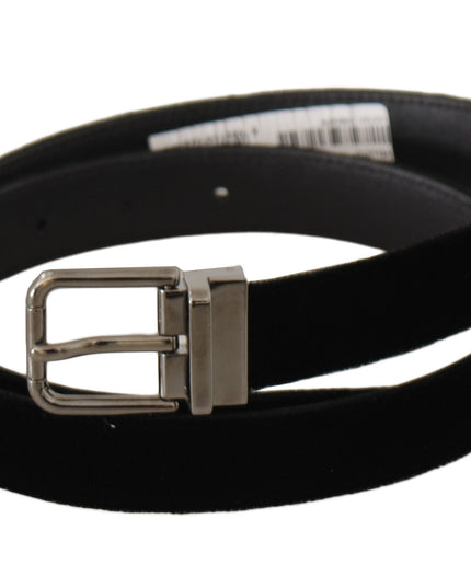 Dolce & Gabbana Black Classic Velvet Logo Engraved Metal Buckle Belt