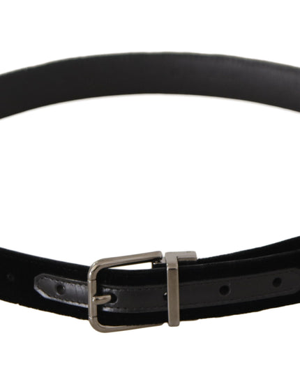 Dolce & Gabbana Black Classic Velvet Logo Engraved Metal Buckle Belt