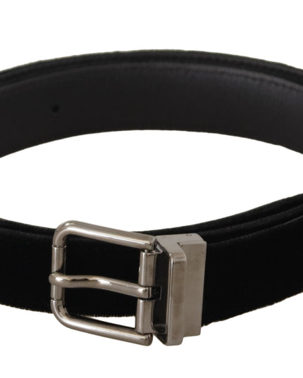 Dolce & Gabbana Black Classic Velvet Logo Engraved Metal Buckle Belt