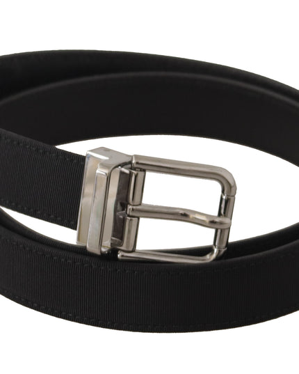 Dolce & Gabbana Black Canvas Leather Silver Metal Buckle Belt