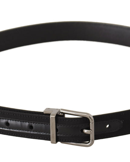Dolce & Gabbana Black Canvas Leather Silver Metal Buckle Belt