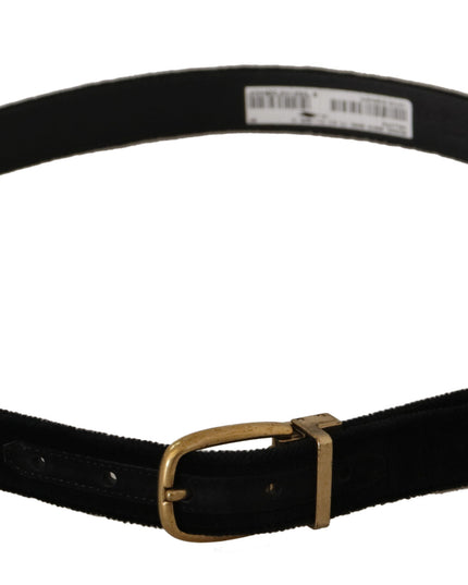 Dolce & Gabbana Black Velvet Leather Gold Tone Metal Buckle Belt