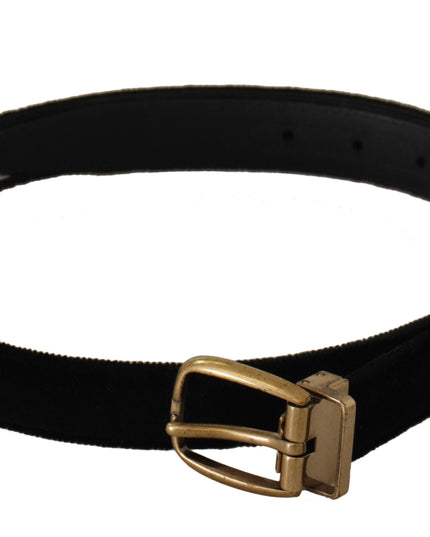 Dolce & Gabbana Black Velvet Leather Gold Tone Metal Buckle Belt