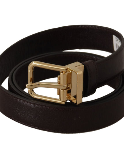 Dolce & Gabbana Brown Leather Gold Metal Buckle Belt