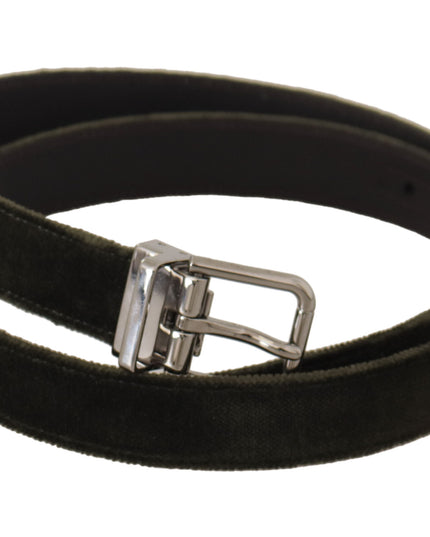 Dolce & Gabbana Green Velvet Silver Tone Metal Buckle Belt