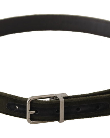 Dolce & Gabbana Green Velvet Silver Tone Metal Buckle Belt