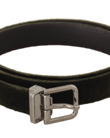 Dolce & Gabbana Green Velvet Silver Tone Metal Buckle Belt