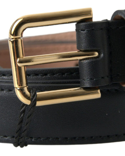 Dolce & Gabbana Black Leather Gold Tone Metal Buckle Belt