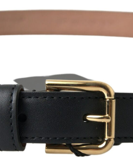 Dolce & Gabbana Black Leather Gold Tone Metal Buckle Belt